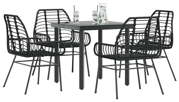5 részes fekete polyrattan üveg kerti étkezőgarnitúra