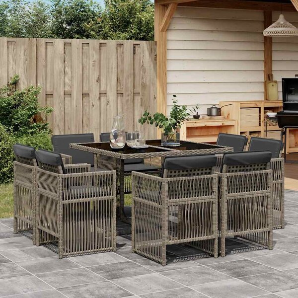 9 részes szürke polyrattan kerti étkezőgarnitúra párnával