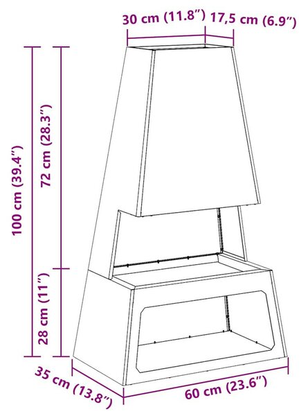 VidaXL Tűzrakó Fekete 60 x 35 x 100 cm Hidegen hengerelt acél