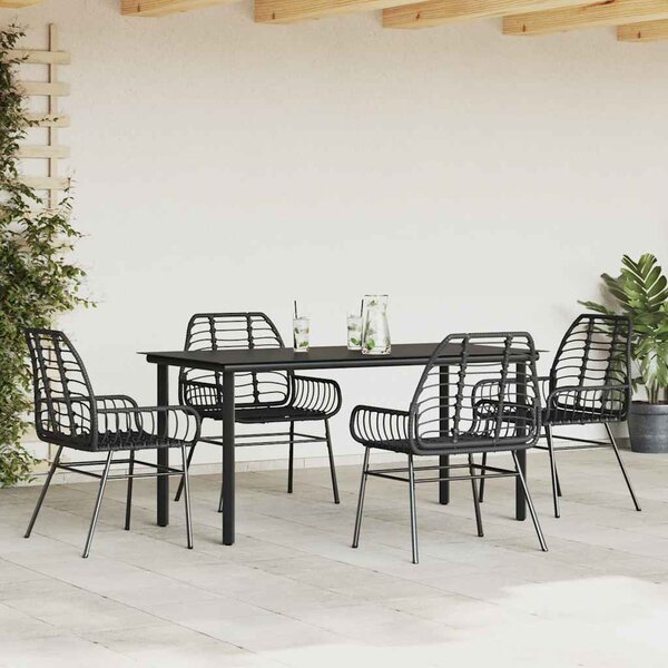 5 részes fekete polyrattan üveg kerti étkezőgarnitúra