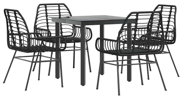 5 részes fekete polyrattan üveg kerti étkezőgarnitúra