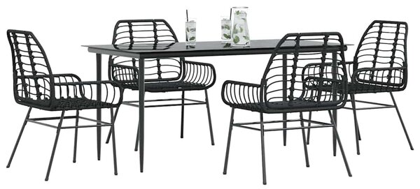 5 részes fekete polyrattan üveg kerti étkezőgarnitúra