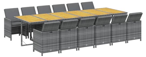13 részes szürke polyrattan kerti étkezőgarnitúra párnákkal