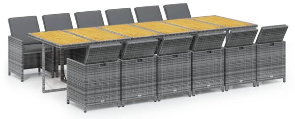 13 részes szürke polyrattan kerti étkezőgarnitúra párnákkal