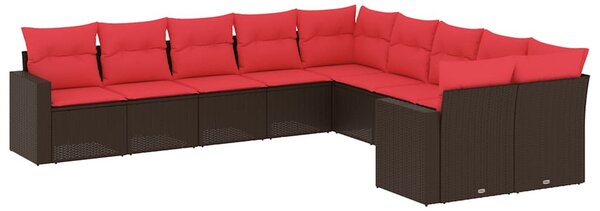 10 részes barna polyrattan kerti ülőgarnitúra párnákkal