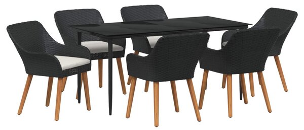 Kert étkező szett párnával 7 pcs Fekete polirattan