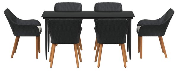 Kert étkező szett párnával 7 pcs Fekete polirattan