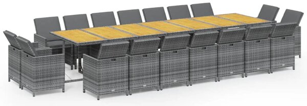 19 részes szürke polyrattan kerti étkezőgarnitúra párnákkal