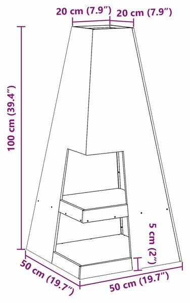 VidaXL Tűzrakó Fekete 50 x 50 x 100 cm Hidegen hengerelt acél