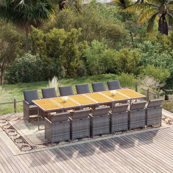 13 részes szürke polyrattan kerti étkezőgarnitúra párnákkal