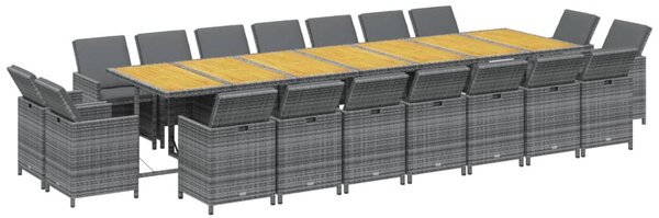 19 részes szürke polyrattan kerti étkezőgarnitúra párnákkal