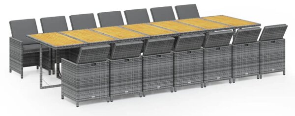 15 részes szürke polyrattan kerti étkezőgarnitúra párnákkal