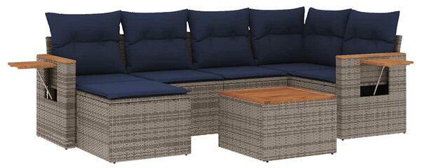 7 részes szürke polyrattan kerti ülőgarnitúra párnákkal