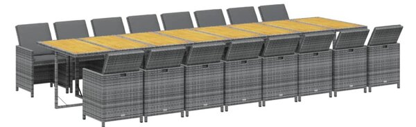 17 részes szürke polyrattan kerti étkezőgarnitúra párnával