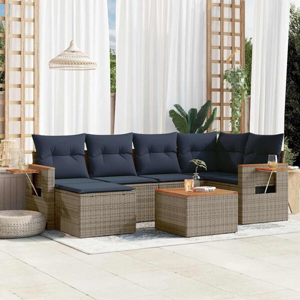 7 részes szürke polyrattan kerti ülőgarnitúra párnákkal