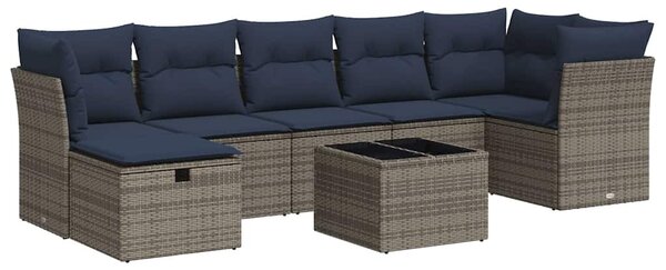 8 részes szürke polyrattan kerti ülőgarnitúra párnákkal
