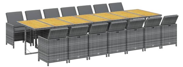 15 részes szürke polyrattan kerti étkezőgarnitúra párnákkal
