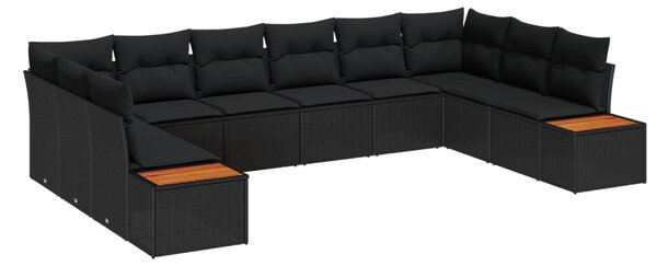 Kerti Kanapé Szett párnával 10 pcs Fekete Poli rattan