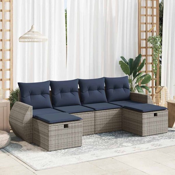 6 részes szürke polyrattan kerti ülőgarnitúra párnákkal