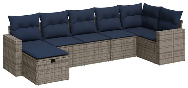 7 részes szürke polyrattan kerti ülőgarnitúra párnákkal