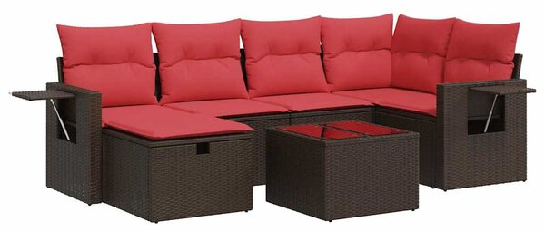 7 részes barna polyrattan kerti ülőgarnitúra párnákkal