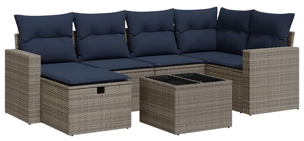 7 részes szürke polyrattan kerti ülőgarnitúra párnákkal