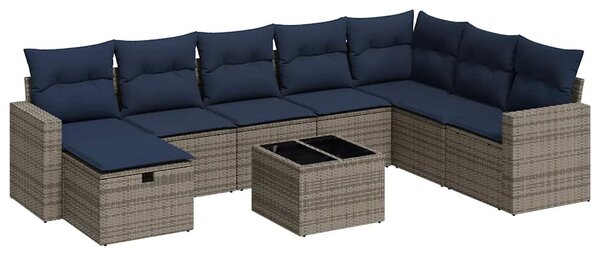 9 részes szürke polyrattan kerti ülőgarnitúra párnákkal