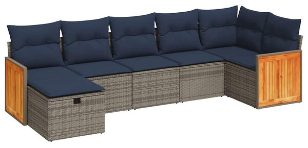 7 részes szürke polyrattan kerti ülőgarnitúra párnákkal