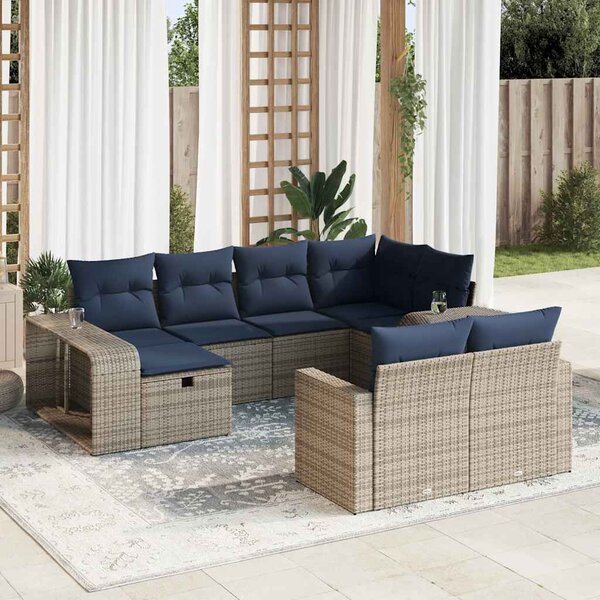 10 részes szürke polyrattan kerti ülőgarnitúra párnákkal