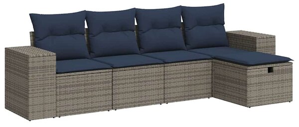 5 részes szürke polyrattan kerti ülőgarnitúra párnákkal