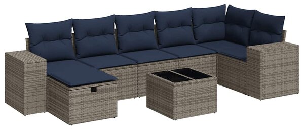 8 részes szürke polyrattan kerti ülőgarnitúra párnákkal