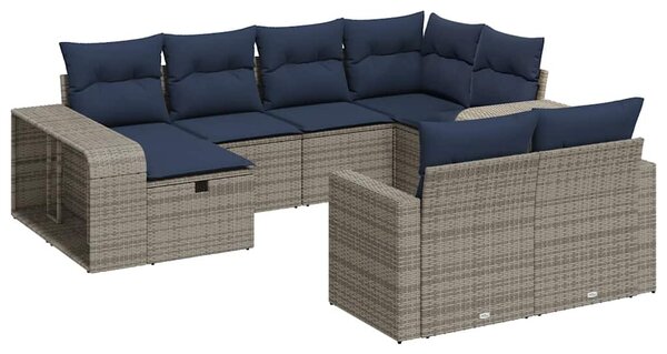 10 részes szürke polyrattan kerti ülőgarnitúra párnákkal