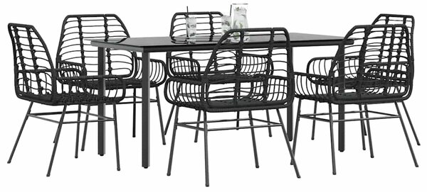 7 részes fekete polyrattan üveg kerti étkezőgarnitúra