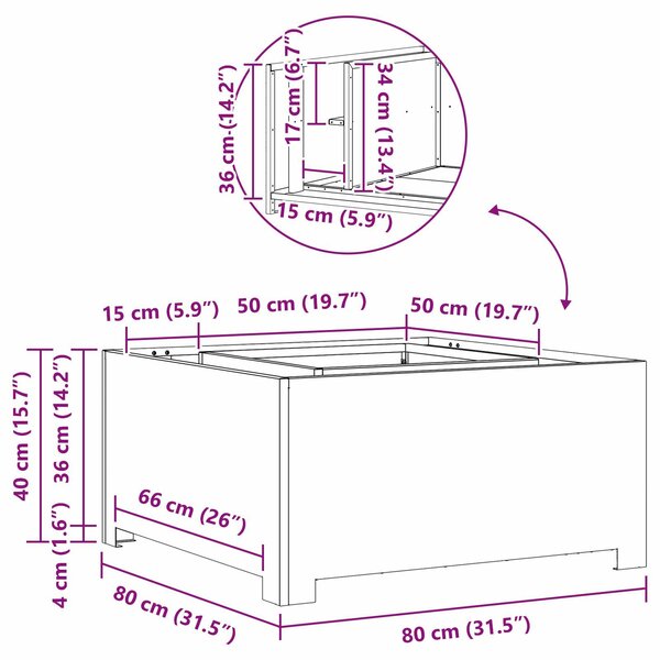 VidaXL Tűzrakó Barna 80 x 80 x 40 cm időjárásálló acél