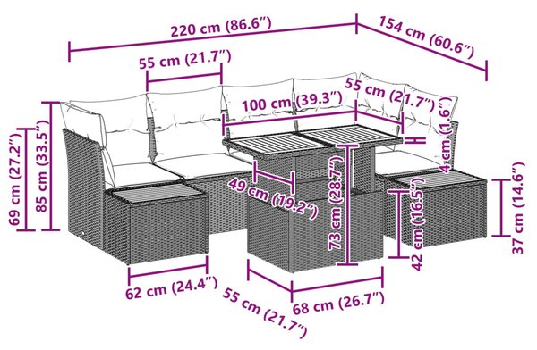 Kerti Kanapé Szett tárolóval 10 pcs Fekete Poli rattan