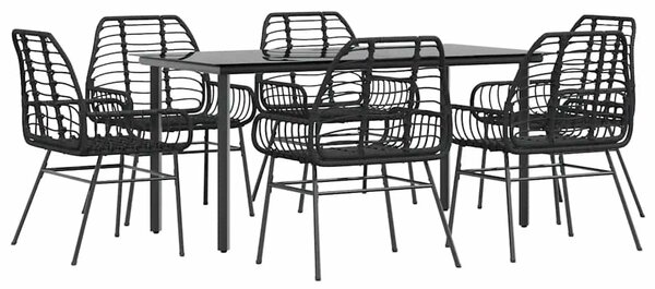7 részes fekete polyrattan üveg kerti étkezőgarnitúra