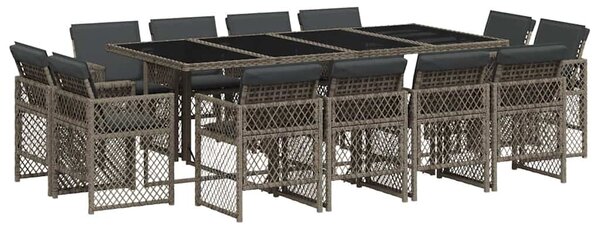 13 részes szürke polyrattan kerti ülőgarnitúra párnákkal