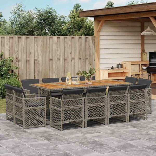 13 részes szürke polyrattan kerti ülőgarnitúra párnákkal