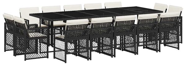 15 részes fekete polyrattan kerti étkezőgarnitúra párnákkal
