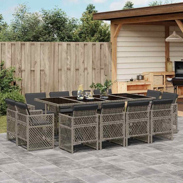 13 részes szürke polyrattan kerti ülőgarnitúra párnákkal