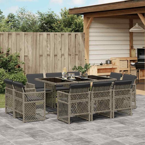 11 részes szürke polyrattan kerti ülőgarnitúra párnákkal