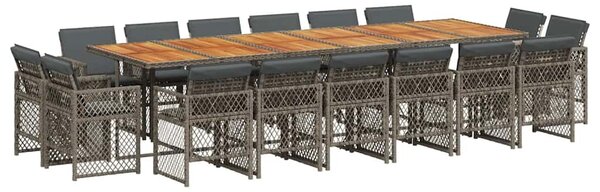 17 részes szürke polyrattan kerti étkezőgarnitúra párnával