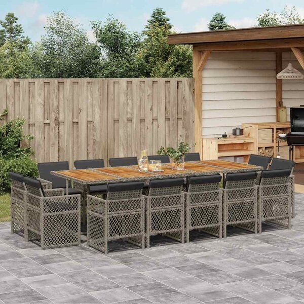 15 részes szürke polyrattan kerti étkezőgarnitúra párnákkal
