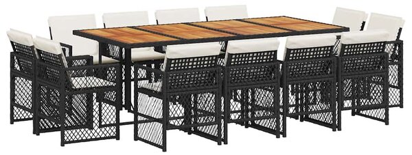 13 részes fekete polyrattan kerti ülőgarnitúra párnákkal