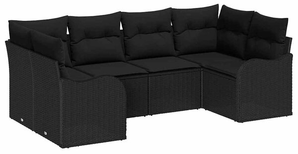 Kerti Kanapé Szett tárolóval 6 pcs Fekete Poli rattan