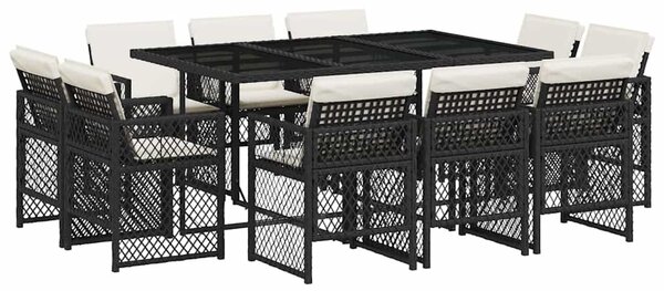 11 részes fekete polyrattan kerti étkezőgarnitúra párnákkal