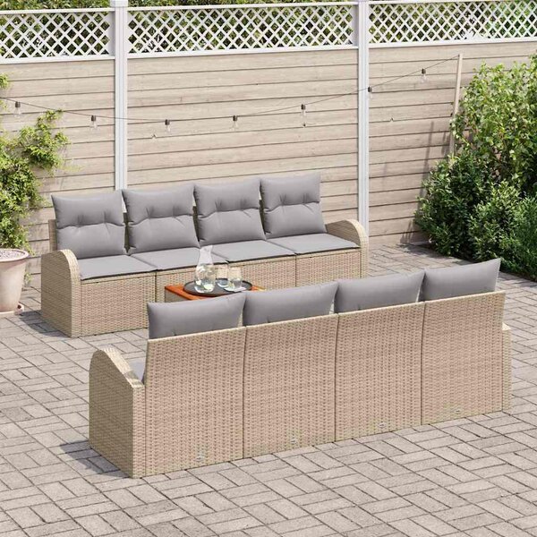 Kerti Kanapé Szett 9 db Beige és Világosszürke polirattan