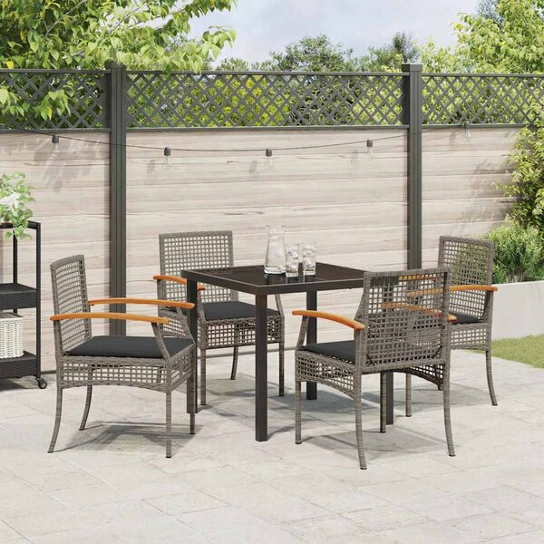 Kert étkező szett párnával 5 pcs Szürke és fekete Rattan