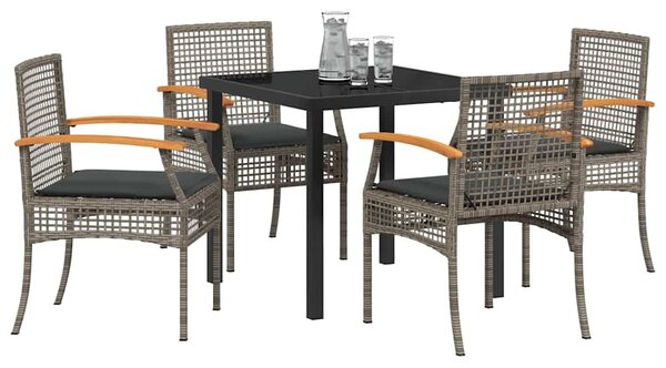Kert étkező szett párnával 5 pcs Szürke és fekete Rattan