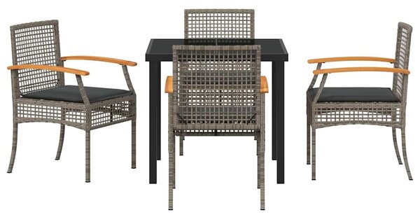 Kert étkező szett párnával 5 pcs Szürke és fekete Rattan